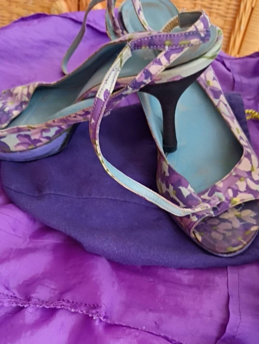 Moschino 90 ' S  Purple Floral Slingback Heels with Lilacs